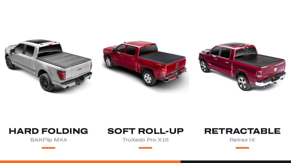 Hard folding, soft roll-up and retractable tonneau covers compared