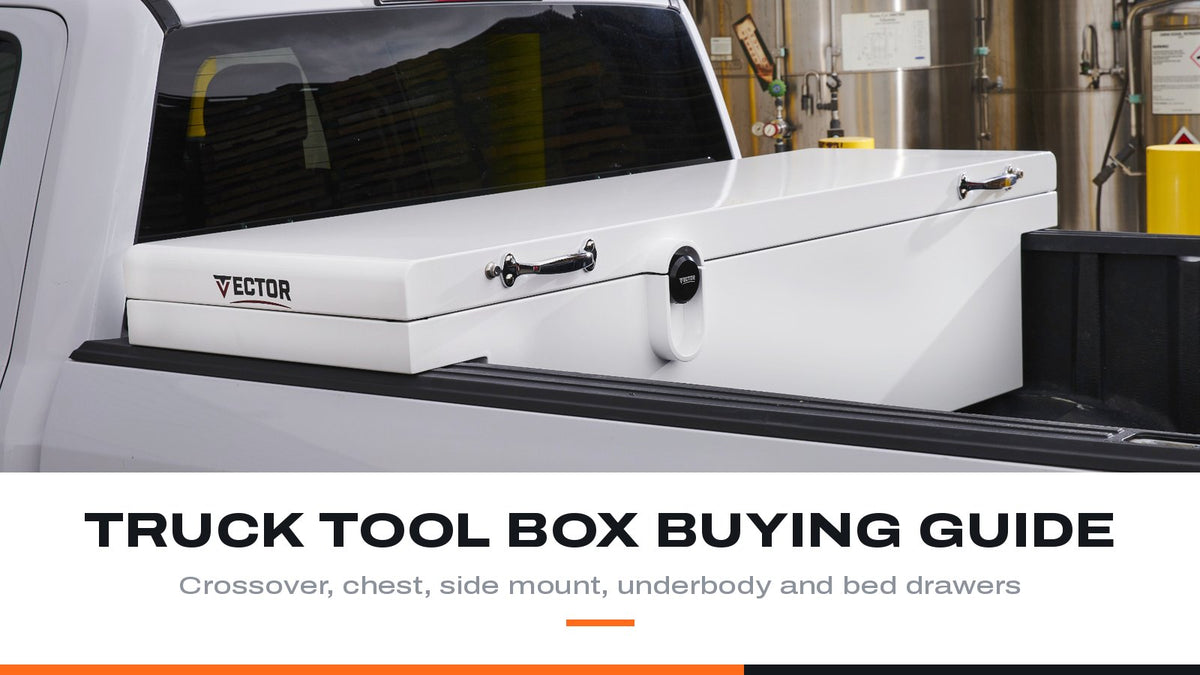 White Vector crossover tool box in a pickup bed