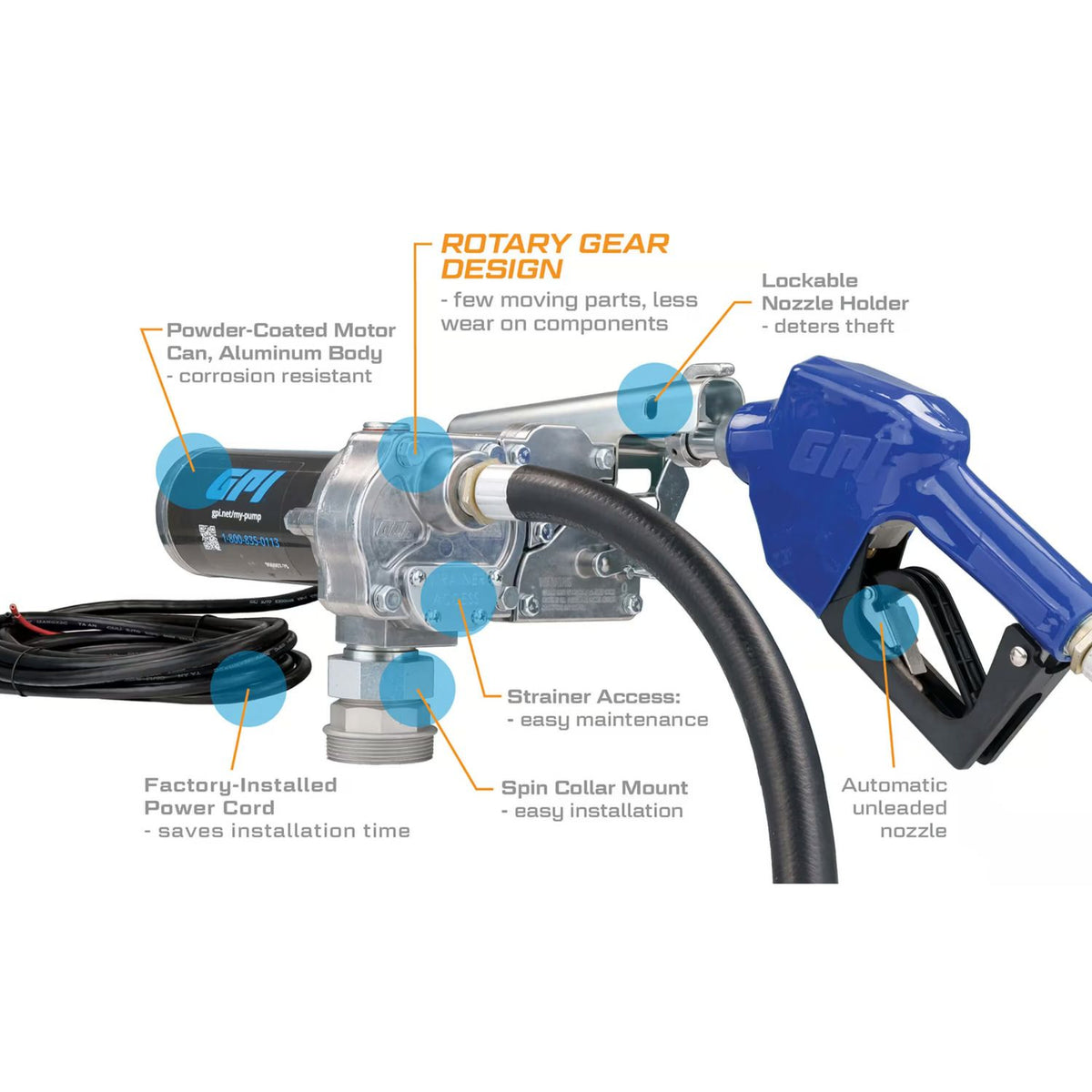 GPI M-150S-AU 15 GPM 12V Fuel Transfer Pump with Auto Unleaded Nozzle (110000-100) - view 5