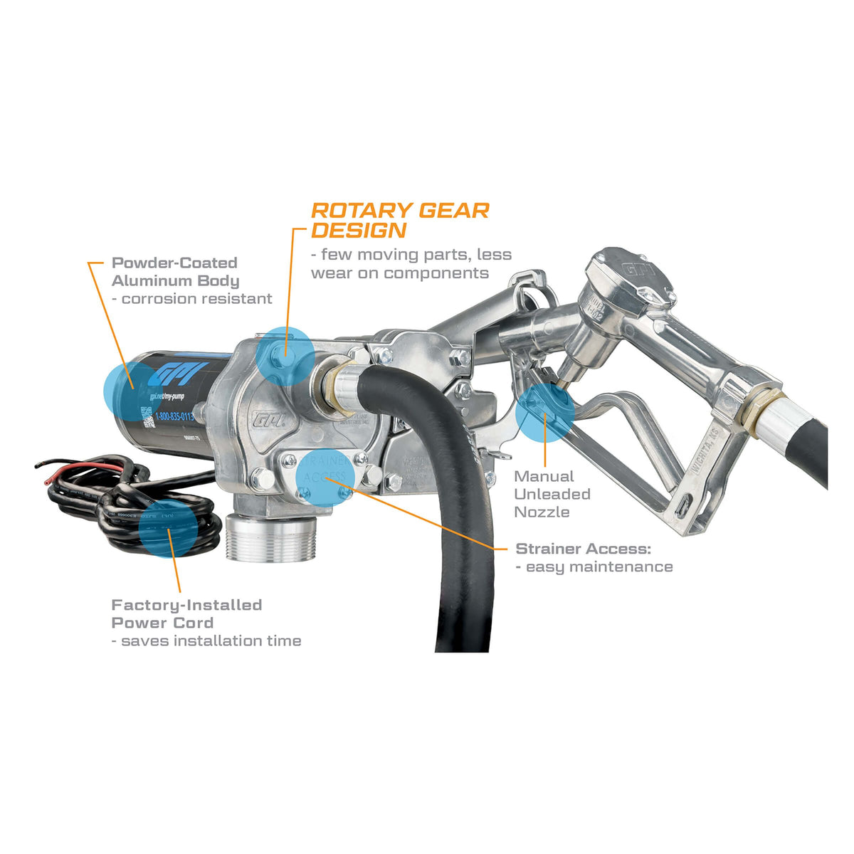 GPI M-150S-EM 15 GPM 12V Economy Fuel Transfer Pump with Manual Unleaded Nozzle (110000-107) - view 5