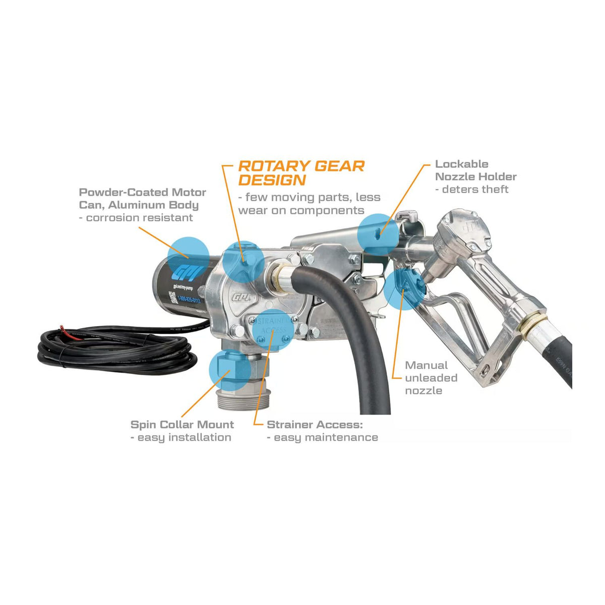 GPI M-150S-MU 15 GPM 12V Fuel Transfer Pump with Manual Unleaded Nozzle (110000-99) - view 5