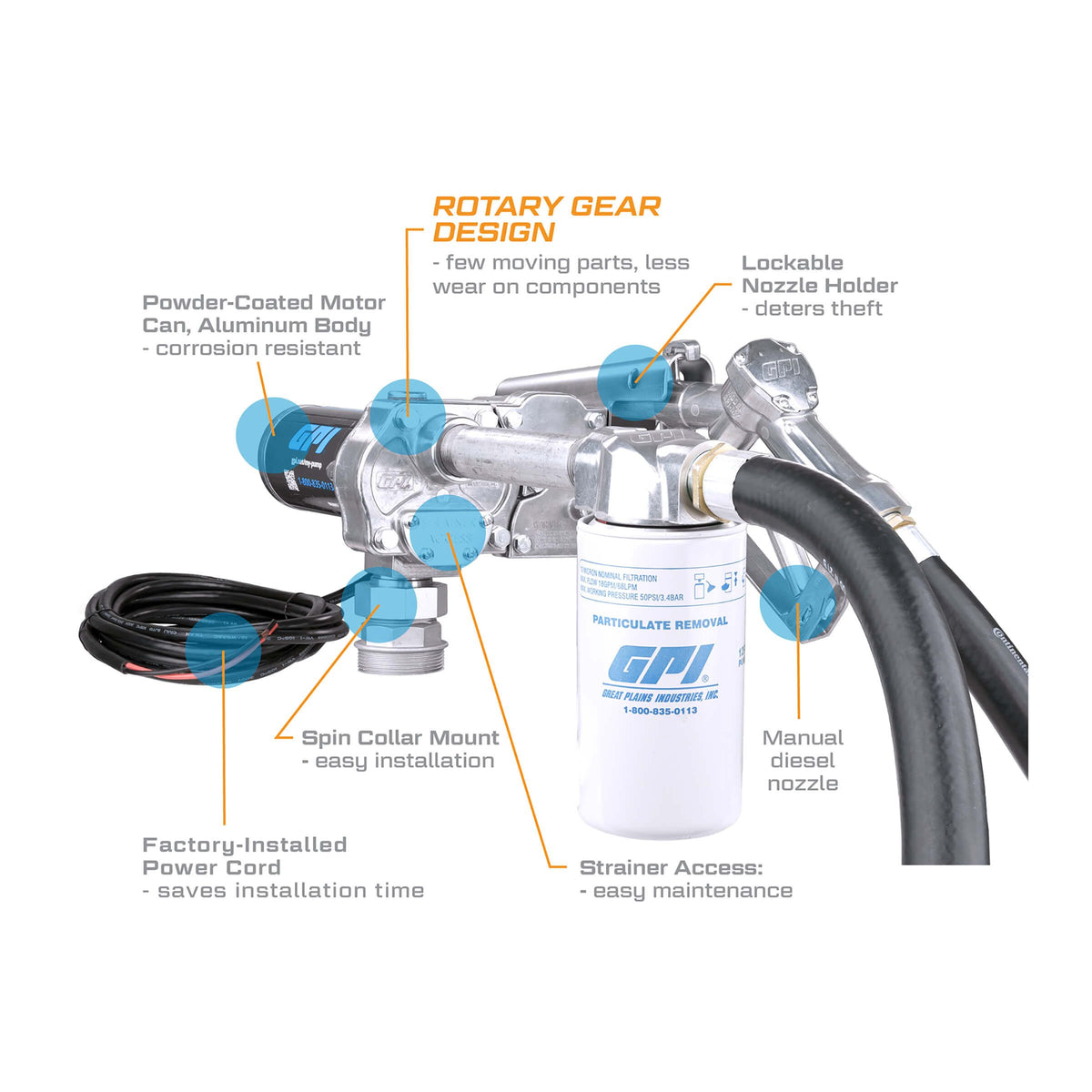 GPI M-180S-ML 18 GPM 12V Fuel Transfer Pump with Manual Diesel Nozzle and Filter (110612-01) - view 5