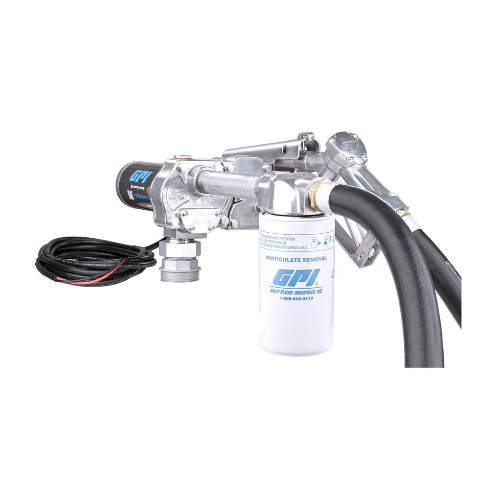 GPI M-180S-ML 18 GPM 12V Fuel Transfer Pump with Manual Diesel Nozzle and Filter (110612-01)