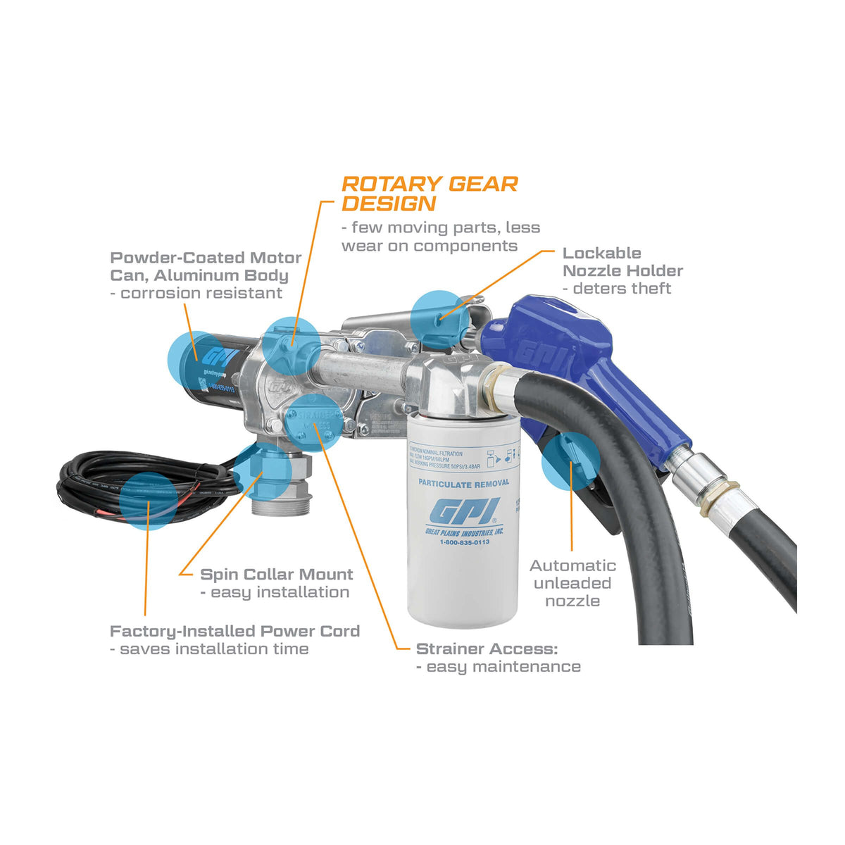 GPI M-180S-AU 18 GPM 12V Fuel Transfer Pump with Auto Unleaded Nozzle and Filter (110612-02) - view 5