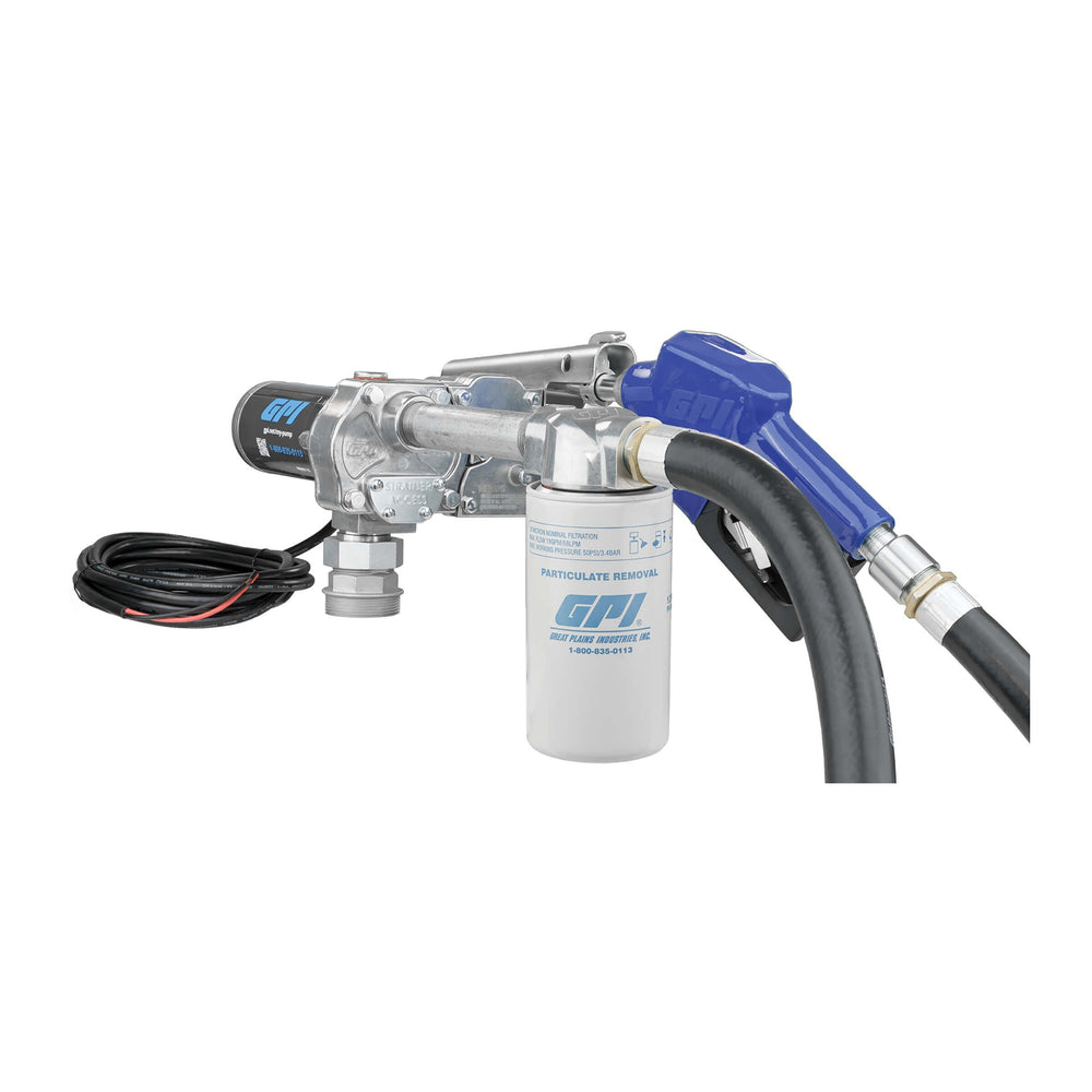 GPI M-180S-AU 18 GPM 12V Fuel Transfer Pump with Auto Unleaded Nozzle and Filter (110612-02)