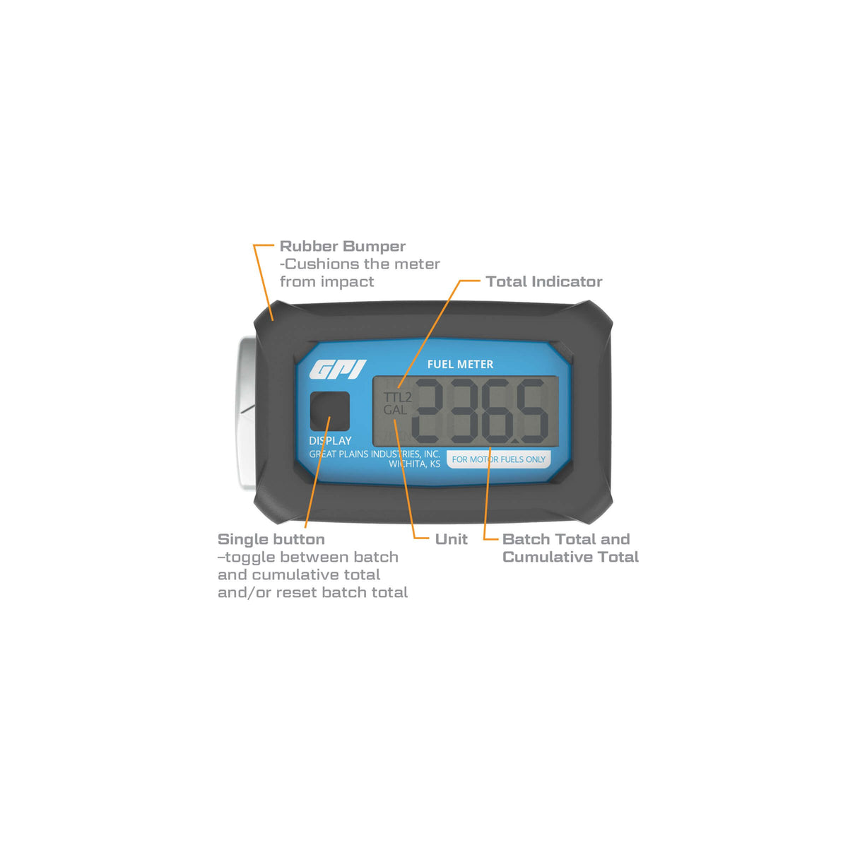 GPI 01A Digital Fuel Meter, 3-30 GPM, 1 in. NPT, Gallons (113255-1) - view 2