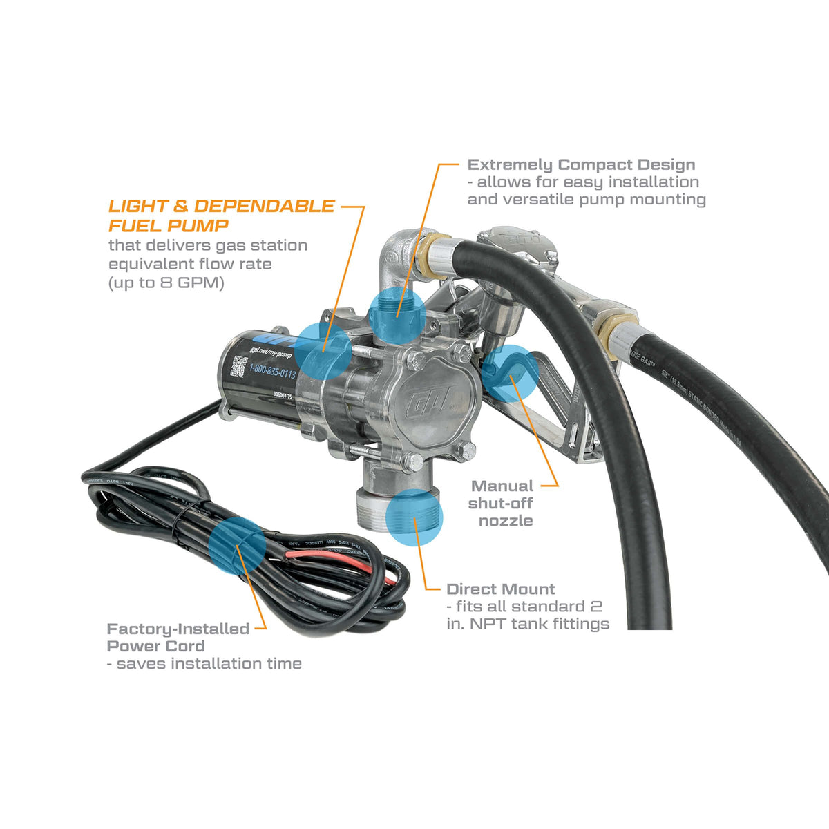 GPI EZ-8 8 GPM 12V Fuel Transfer Pump with Manual Unleaded Nozzle (137100-01) - view 5