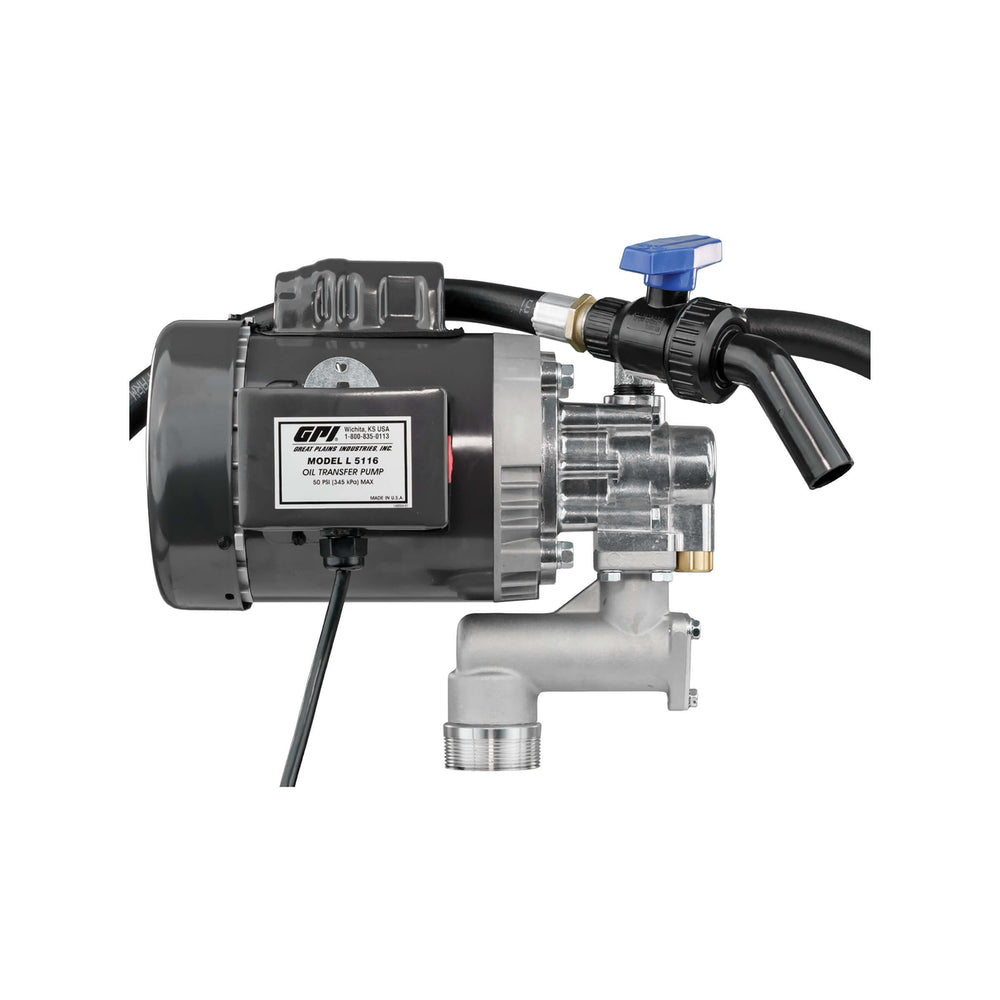GPI L5116 4 GPM 115/230V AC Oil Transfer Pump with Hose and Nozzle (142100-01)