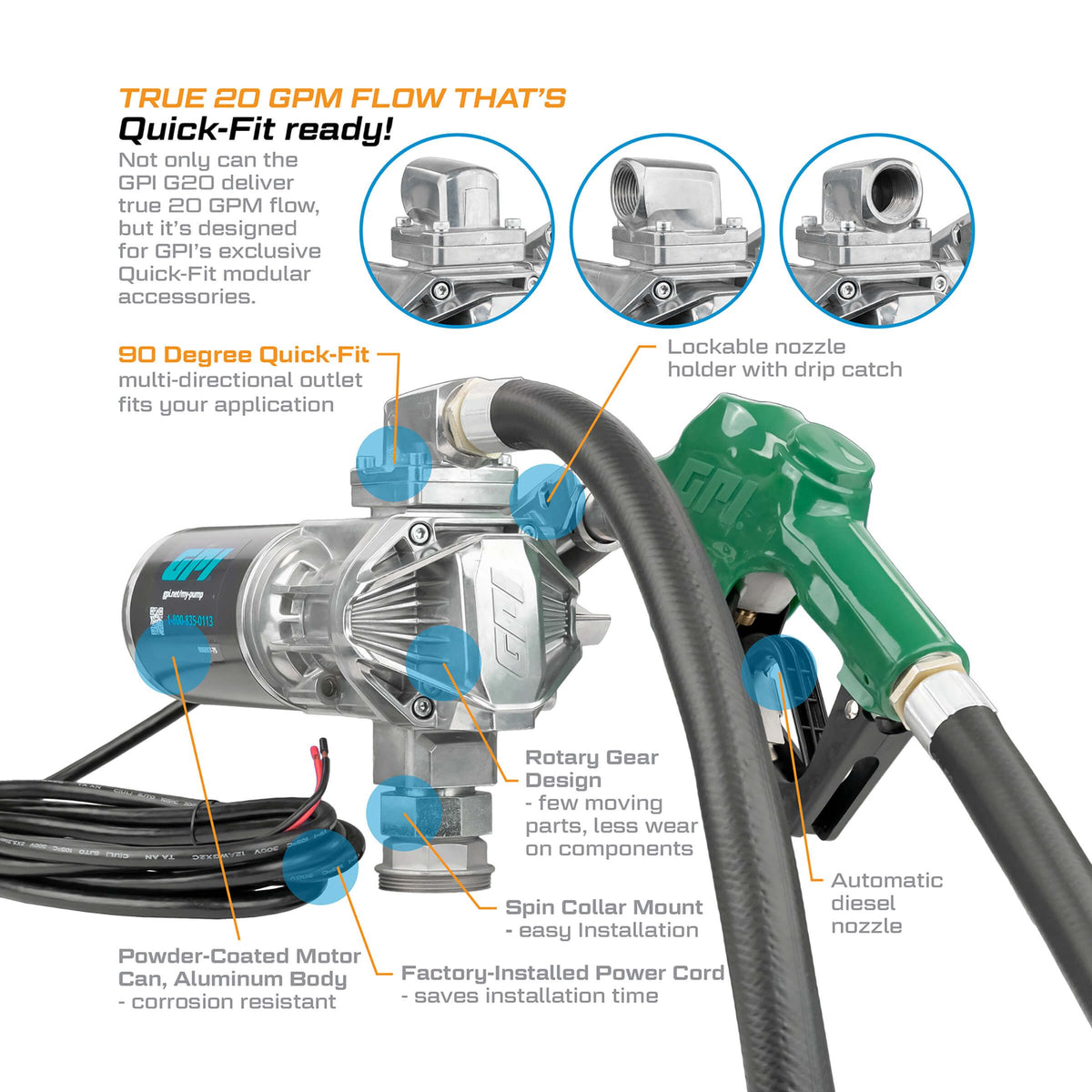 GPI G20 20 GPM 12V Fuel Transfer Pump with Auto Diesel Nozzle (162000-03) - view 5