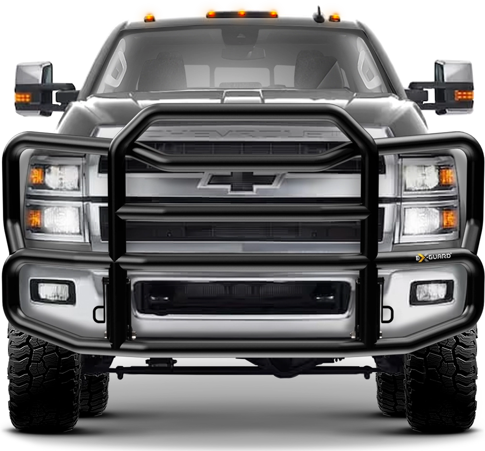 BLACK EX-GUARD 50-SERIES GRILLE GUARD AND BRACKET KIT FOR '19-NEWER CHEVY SILVERADO 6500 HD