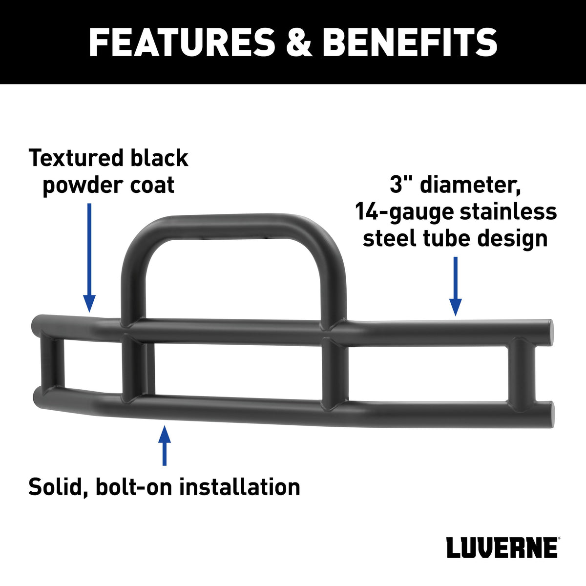LUVERNE 205530-205910 Tuff Guard Black Stainless Commercial Cargo Van Bumper Guard, Select Ram ProMaster 1500, 2500, 3500
