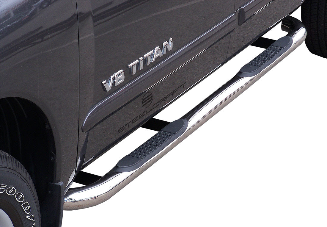 Steelcraft 3" Round Sidebars - Stainless Steel - 2017-2024 Nissan Titan / 2016-2024 Titan XD King Cab (240717)