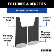 LUVERNE 250014 Universal Front or Rear 14-Inch x 23-Inch Textured Rubber Mud Guards with Stainless Steel Plates, 2 Flaps