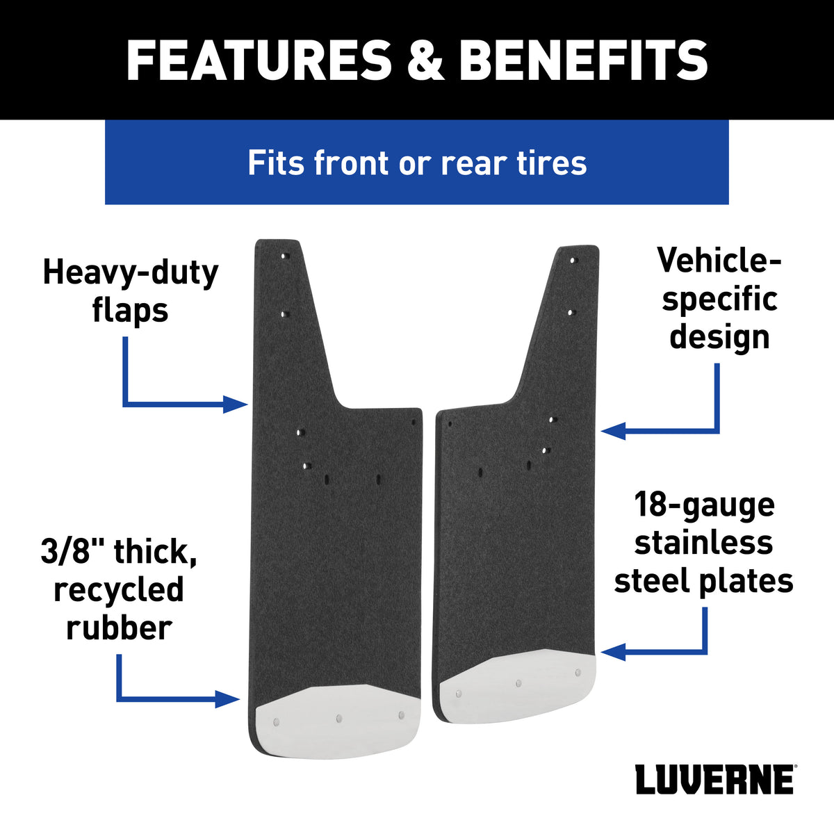 LUVERNE 250233 Front or Rear 12-Inch x 23-Inch Textured Rubber Mud Guards, Select Dodge Ram 1500, 2500, 3500, 2 Flaps