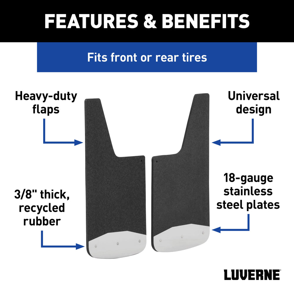 LUVERNE 251220 Universal Front or Rear 12-Inch x 20-Inch Textured Rubber Mud Guards with Stainless Steel Plates, 2 Flaps