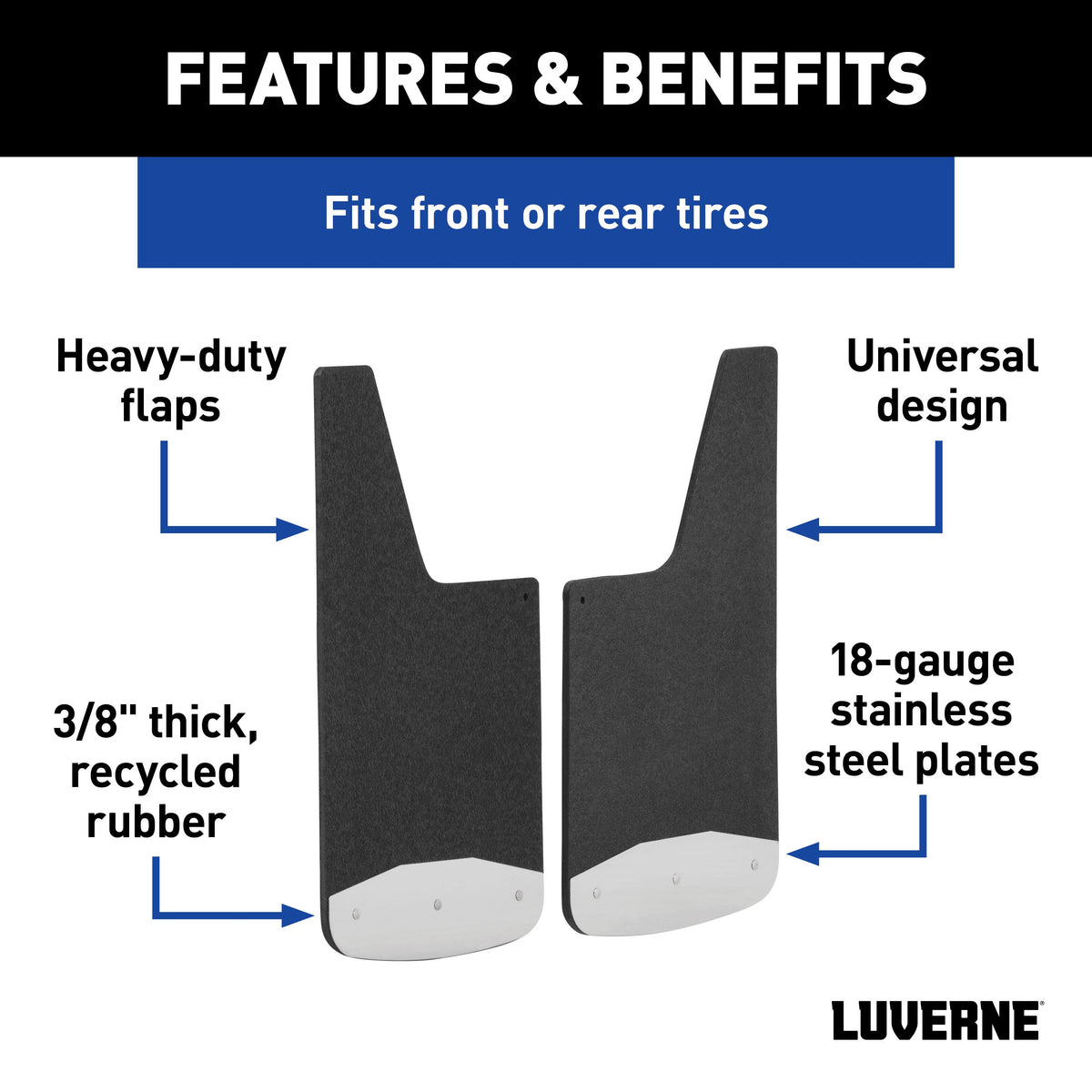 LUVERNE 251220 Universal Front or Rear 12-Inch x 20-Inch Textured Rubber Mud Guards with Stainless Steel Plates, 2 Flaps