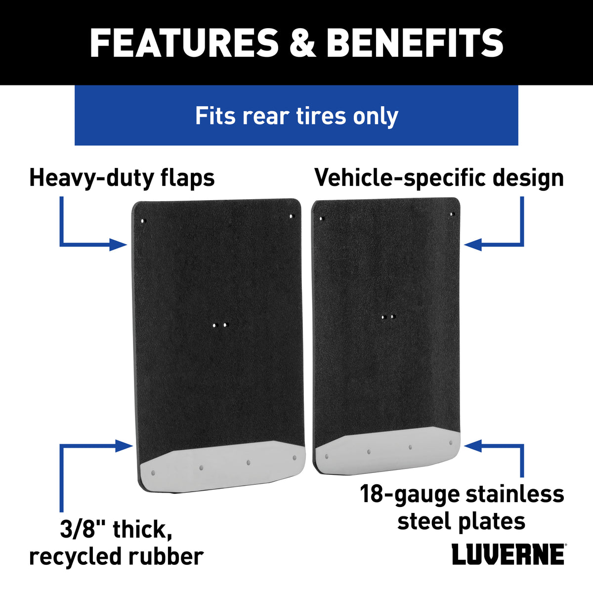 LUVERNE 251452 Rear Dually 20-Inch x 23-Inch Textured Rubber Mud Guards, Select Chevrolet Silverado, GMC Sierra 2500, 3500 HD, 2 Flaps