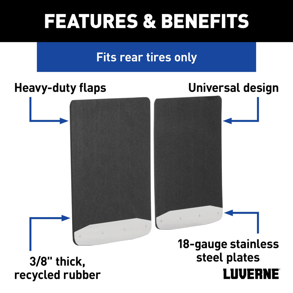 LUVERNE 252023 Universal Dually 20-Inch x 23-Inch Textured Rubber Mud Guards with Stainless Steel Plates, 2 Flaps