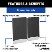 LUVERNE 252023 Universal Dually 20-Inch x 23-Inch Textured Rubber Mud Guards with Stainless Steel Plates, 2 Flaps