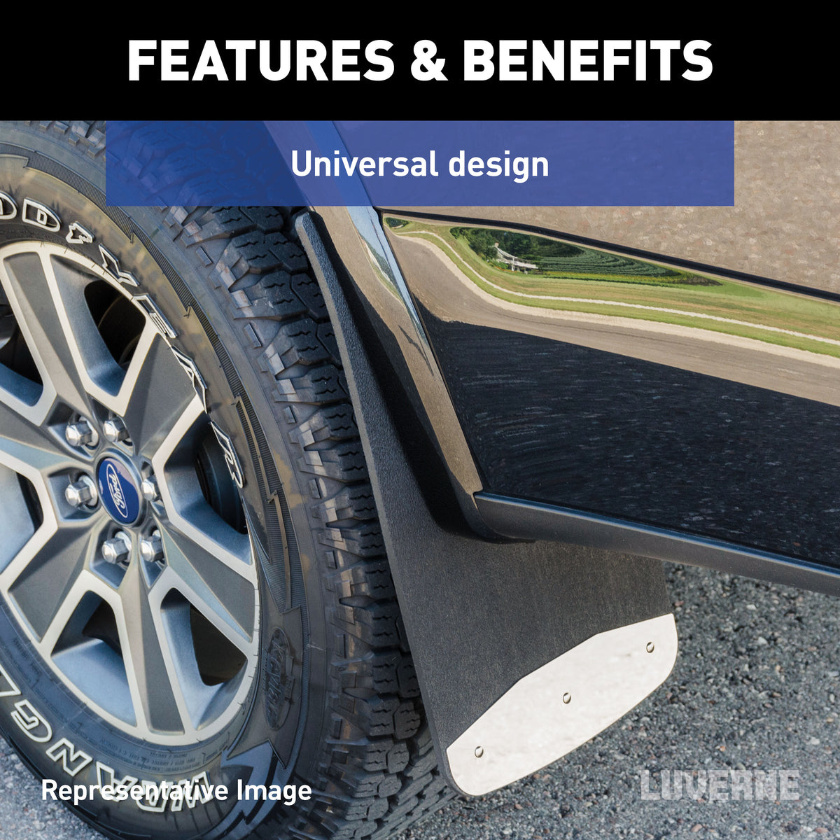 LUVERNE 252023 Universal Dually 20-Inch x 23-Inch Textured Rubber Mud Guards with Stainless Steel Plates, 2 Flaps