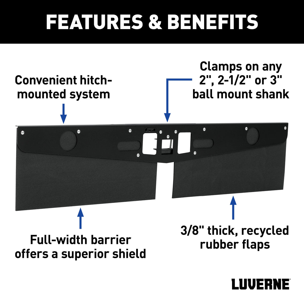 LUVERNE 255200 15-Inch Long Textured Rubber Tow Guard Hitch-Mounted Mud Flaps for 2, 2-1/2 or 3-Inch Ball Mount Shank
