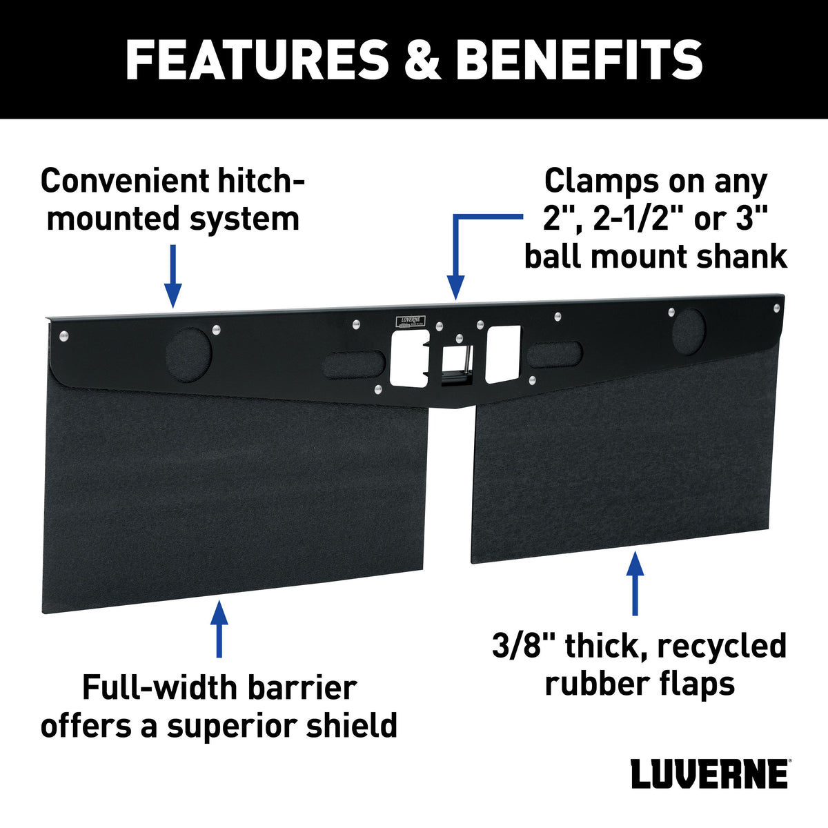 LUVERNE 255300 20-Inch Long Textured Rubber Tow Guard Hitch-Mounted Mud Flaps for 2, 2-1/2 or 3-Inch Ball Mount Shank