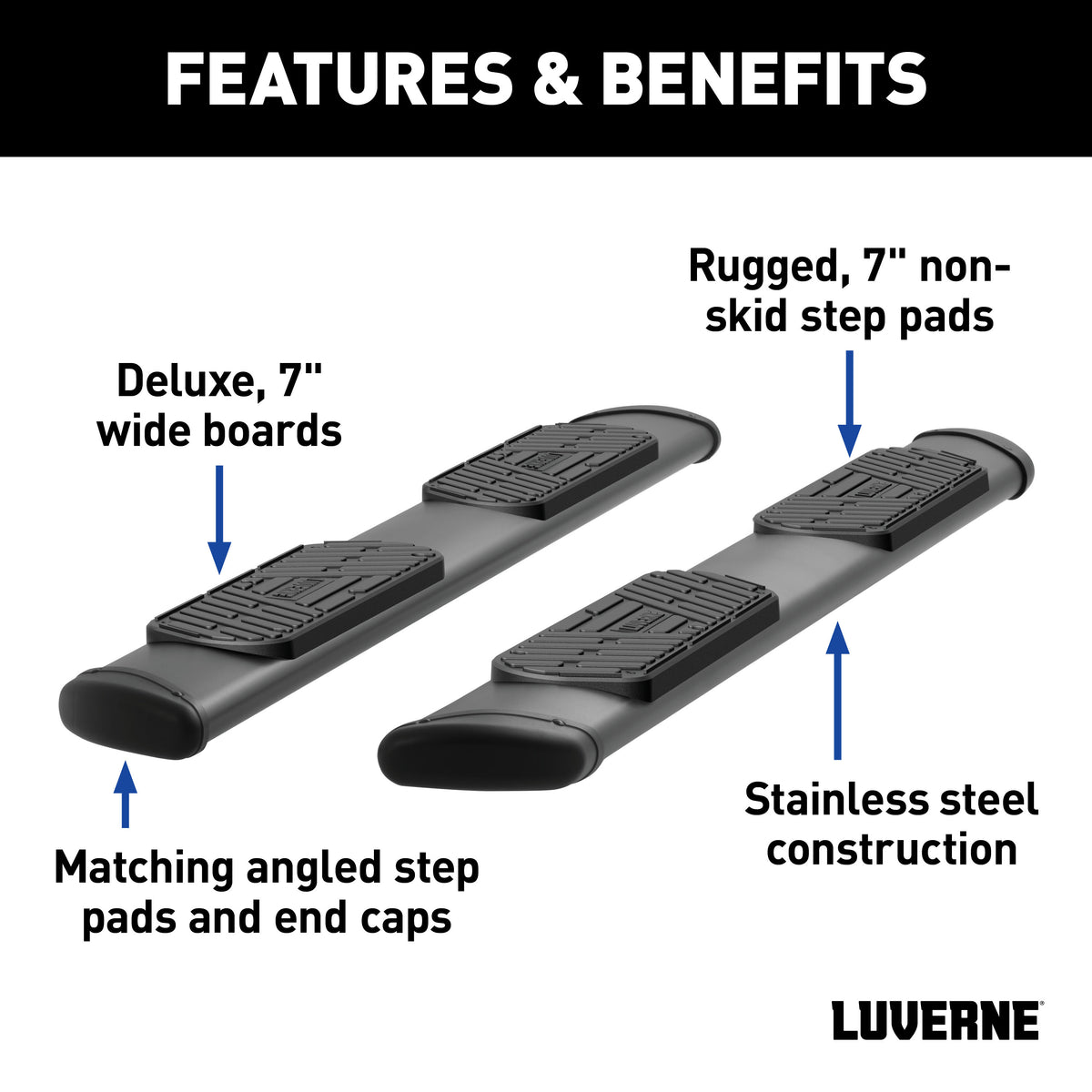LUVERNE 277088-401535 Regal 7 Black Stainless Steel 88-Inch Truck Side Steps, Select Ford Lightning