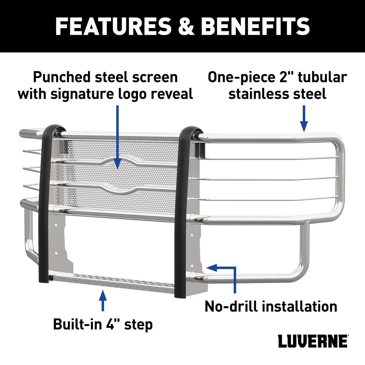 LUVERNE 310713-321610 Prowler Max Custom Stainless Steel Truck Grille Guard, Select Chevrolet Silverado 1500