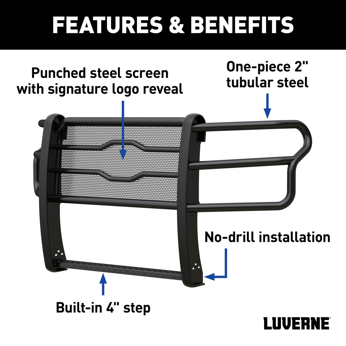 LUVERNE 321803 Prowler Max Black Steel Truck Grille Guard, Compatible with Select Chevrolet Silverado 2500, 3500 HD