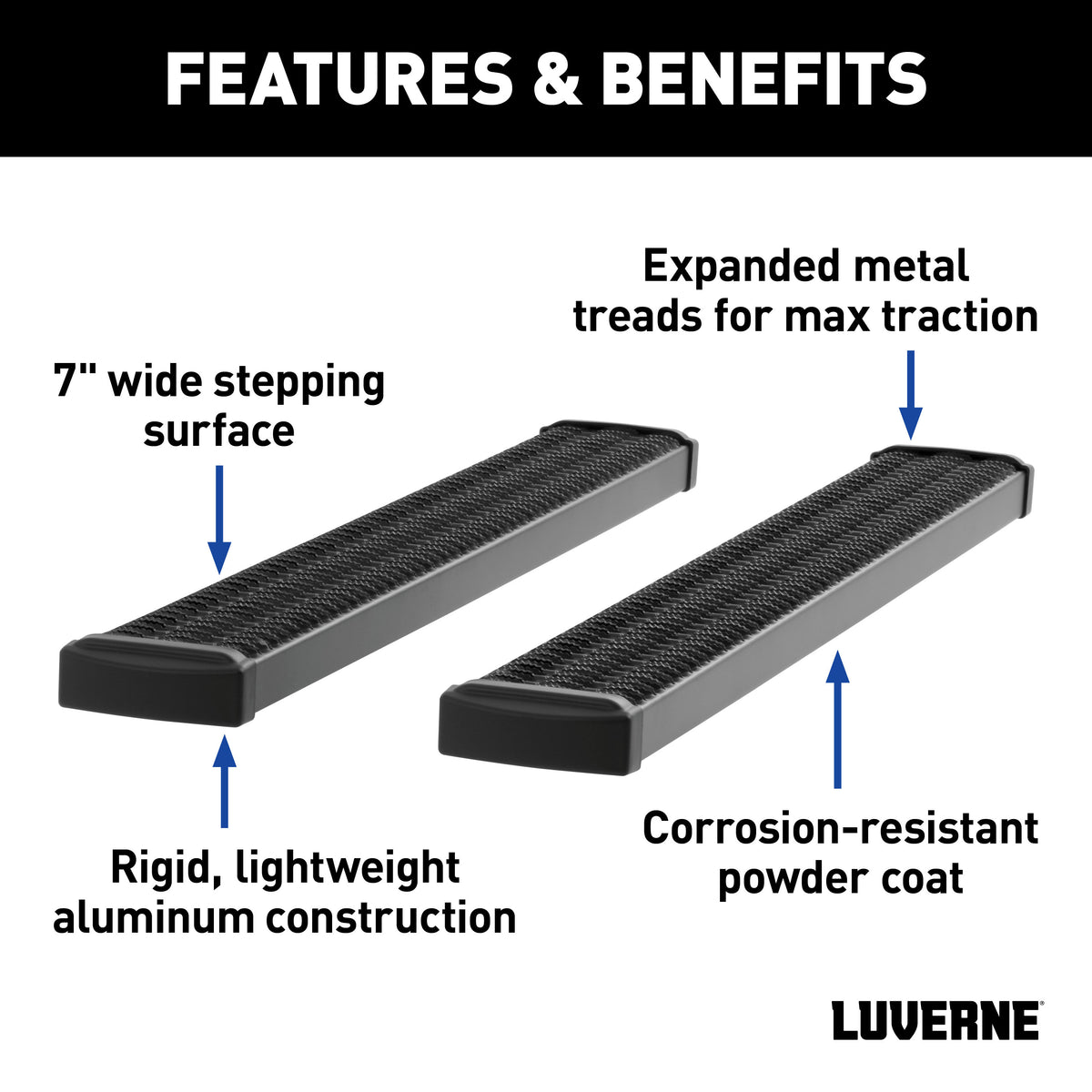 LUVERNE 415088-401535 Grip Step Black Aluminum 88-Inch Truck Running Boards, Select Ford Lightning