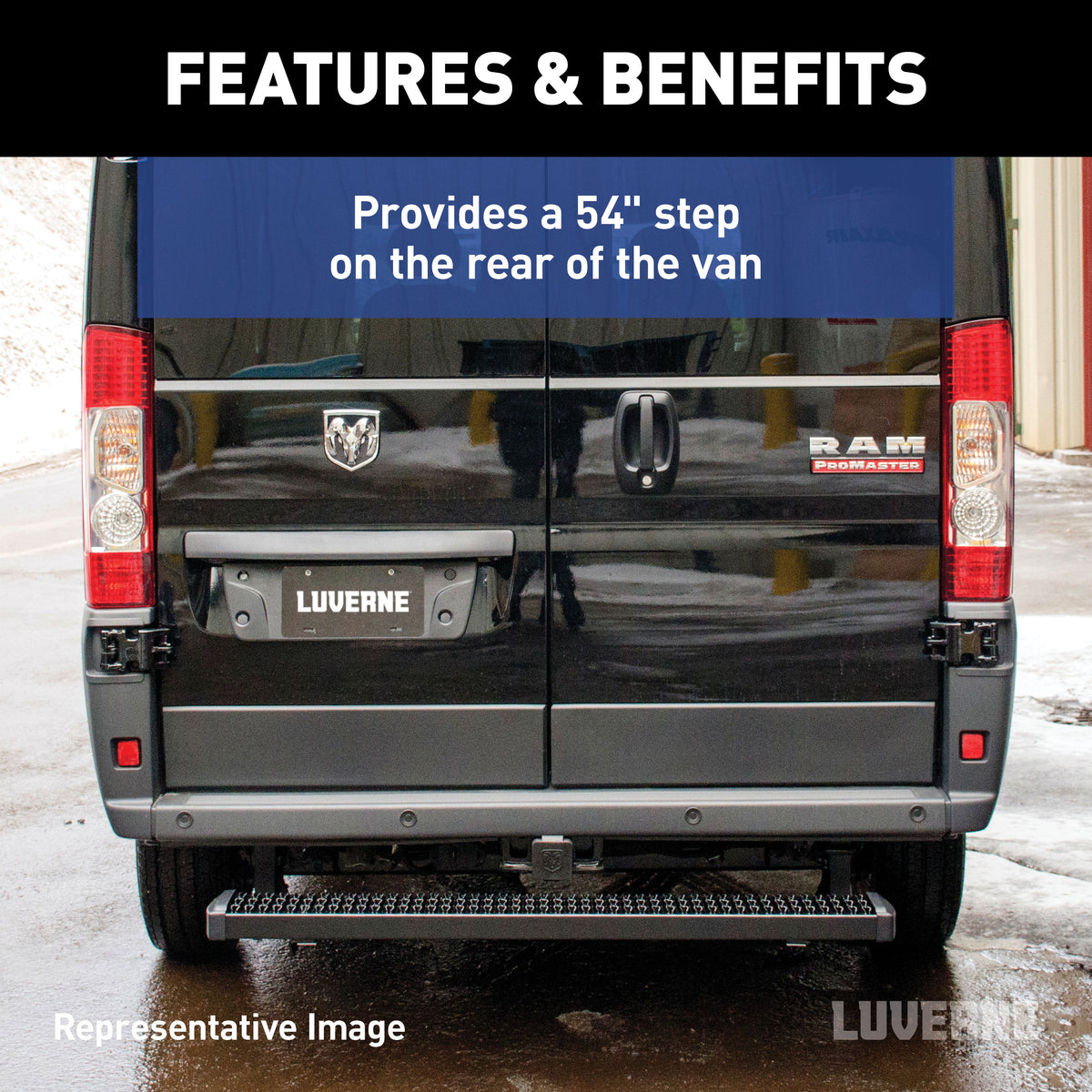 LUVERNE 415254-401478-0 Grip Step 54-Inch Black Aluminum Rear Step Fleet Kit, Compatible with Select Ram ProMaster 1500, 2500, 3500