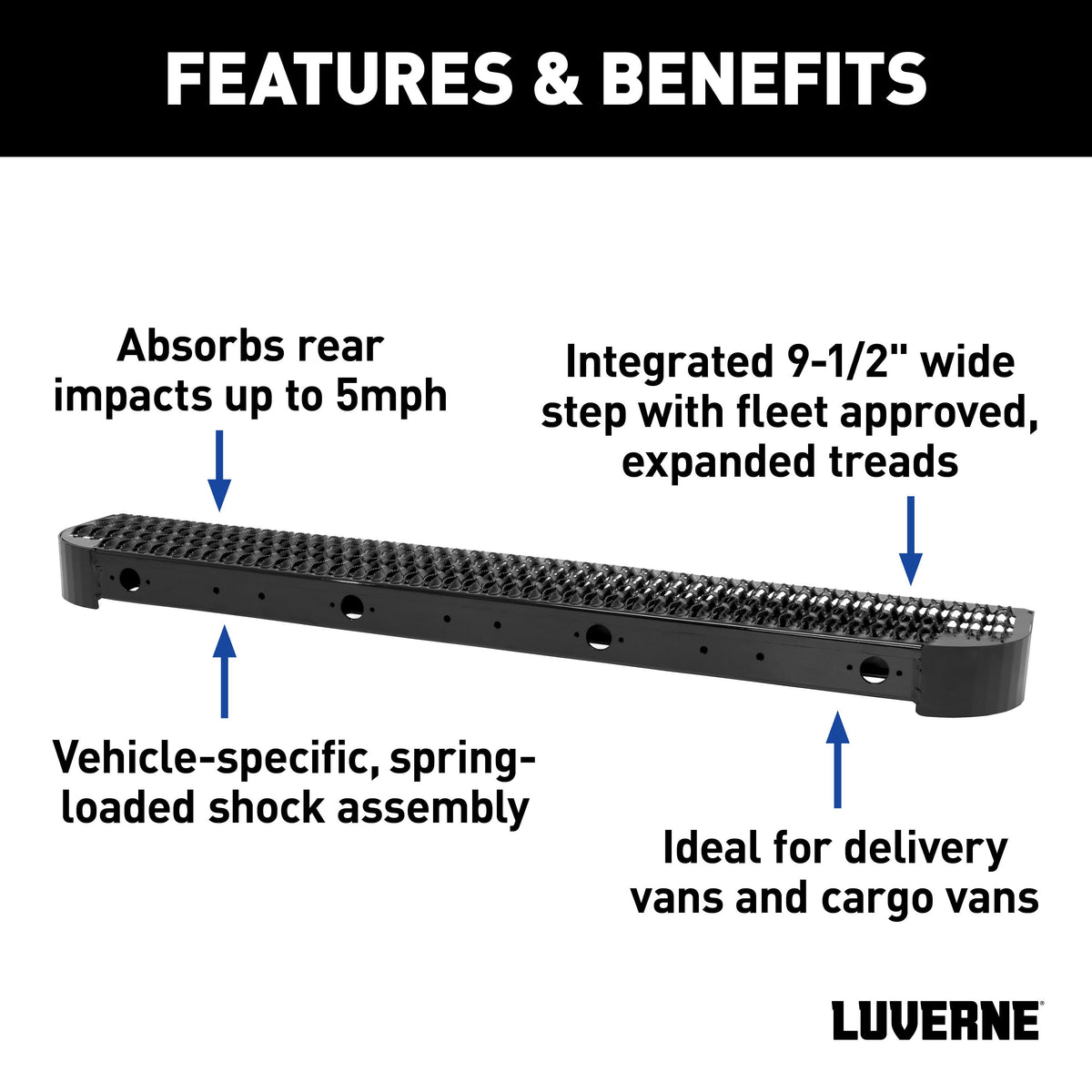 LUVERNE 415358-571501 Impact Shock-Absorbing Cargo Van Rear Bumper Guard and Step, Select Ford Transit 150, 250, 350