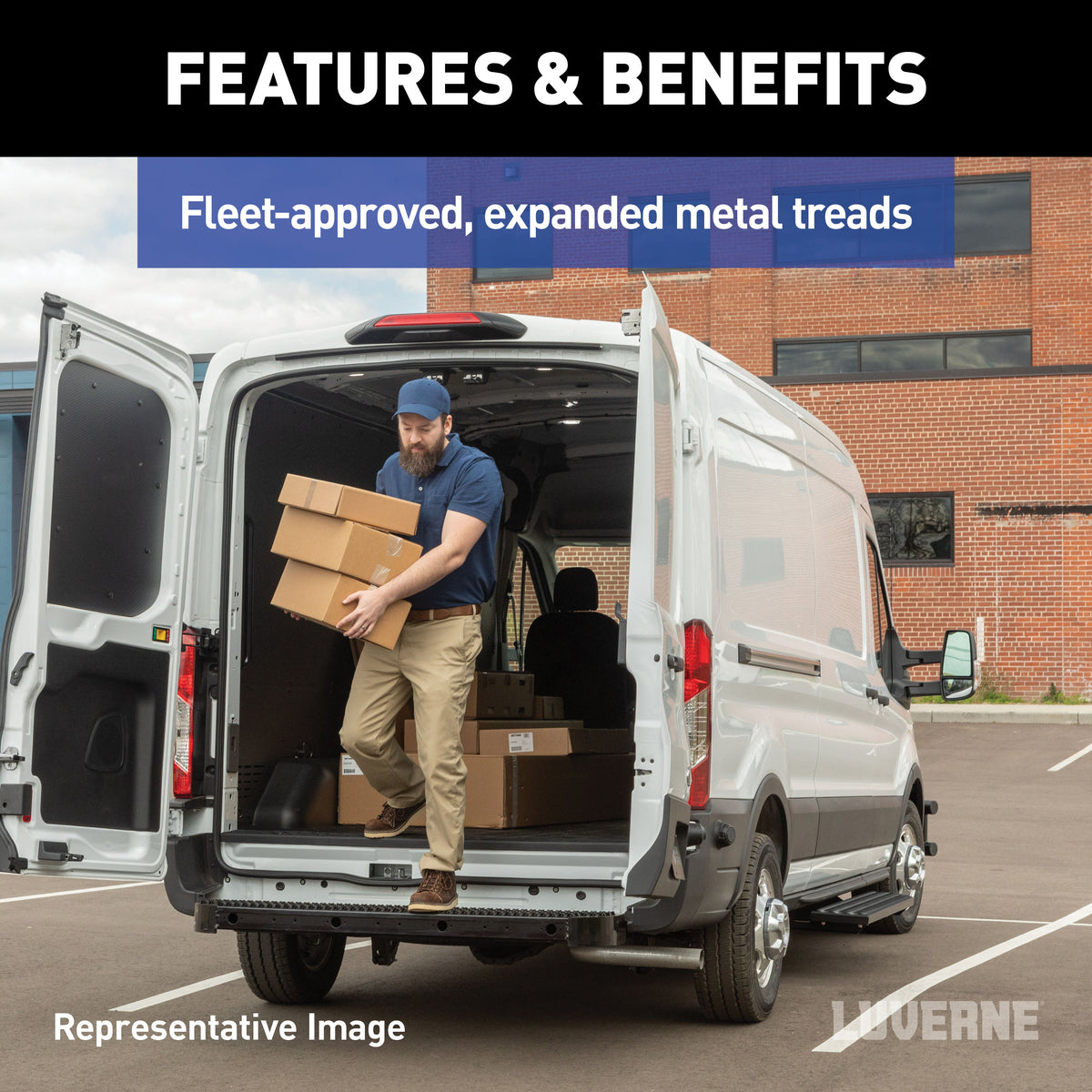 LUVERNE 415358-571513 Impact Cargo Van Rear Bumper Guard and Step, Fixed Brackets, Compatible with Select Ram ProMaster
