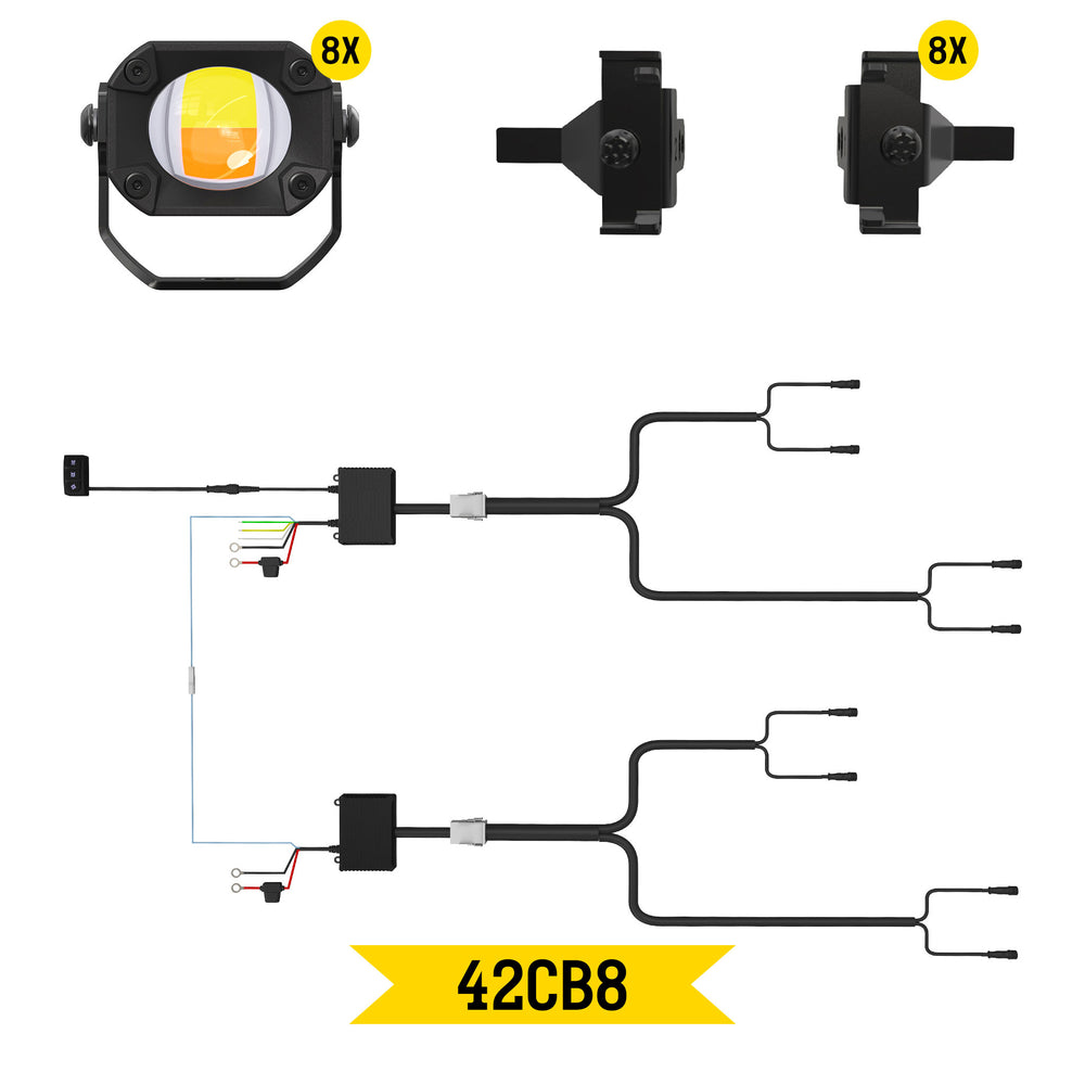 ARC Lighting Tiny Monster Grille Kit, Silverado ZR2/Bison, 2022-25, 8 Pods+Harness+Bracket - Part 42CB8