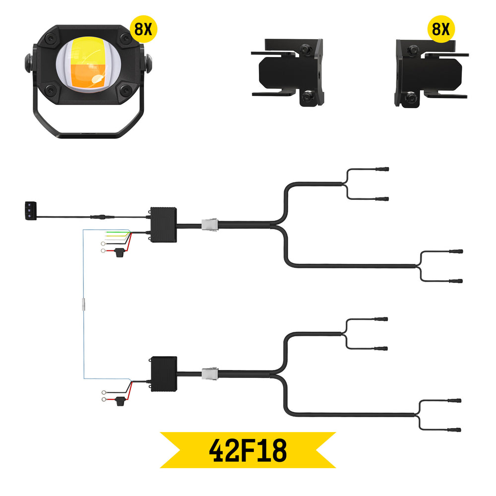 ARC Lighting Tiny Monster Grille Kit for F-150 XL/XLT, 2021-23, 8 Pod Lights with Harness - Part 42F18