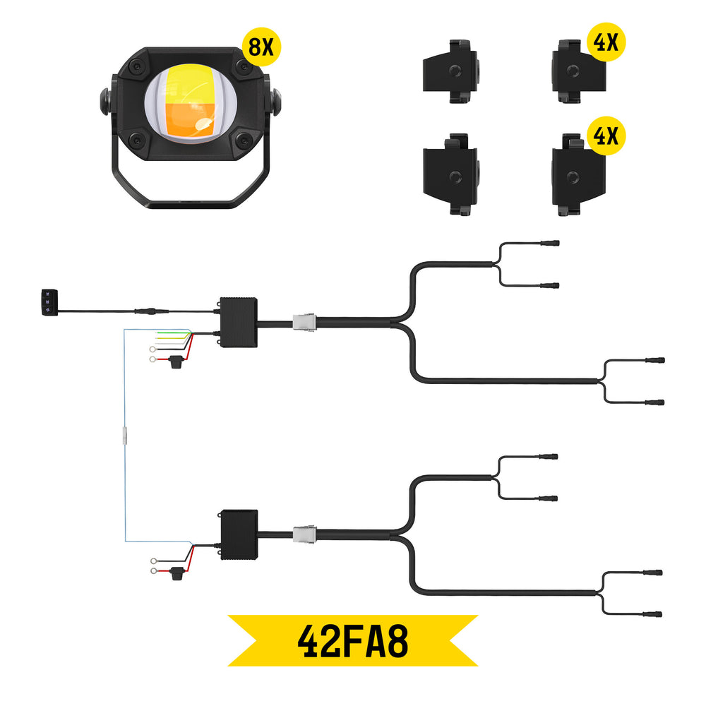 ARC Lighting Tiny Monster Grille Kit for F-150 Raptor, 2024-25, 8 Pod Lights with Harness - Part 42FA8