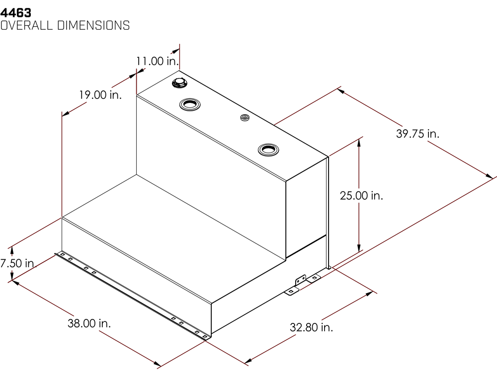 Vector 4463 60-Gallon L-Style Pro Transfer Tank dimensions diagram