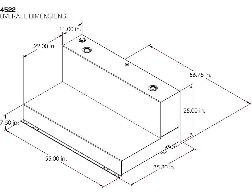 Vector 4522 94-Gallon L-Style Pro Transfer Tank dimensions diagram