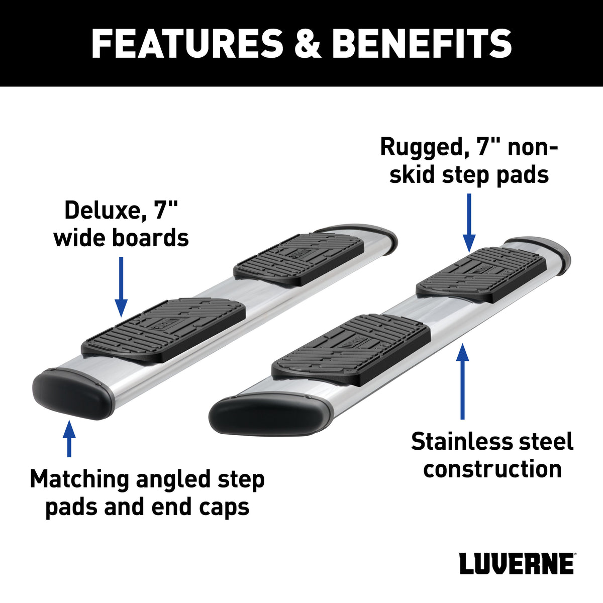 LUVERNE 477088-401535 Regal 7 Stainless Steel 88-Inch Truck Side Steps, Select Ford Lightning