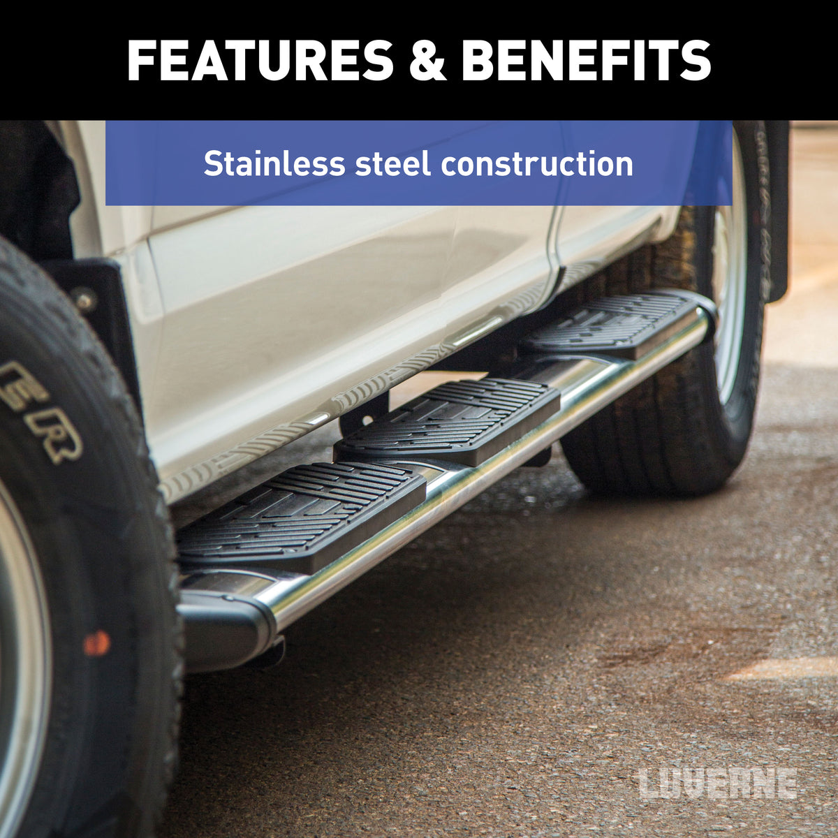 LUVERNE 477102-401536 Regal 7 Stainless Steel 102-In Wheel to Wheel Truck Side Steps, Select Ford Lightning