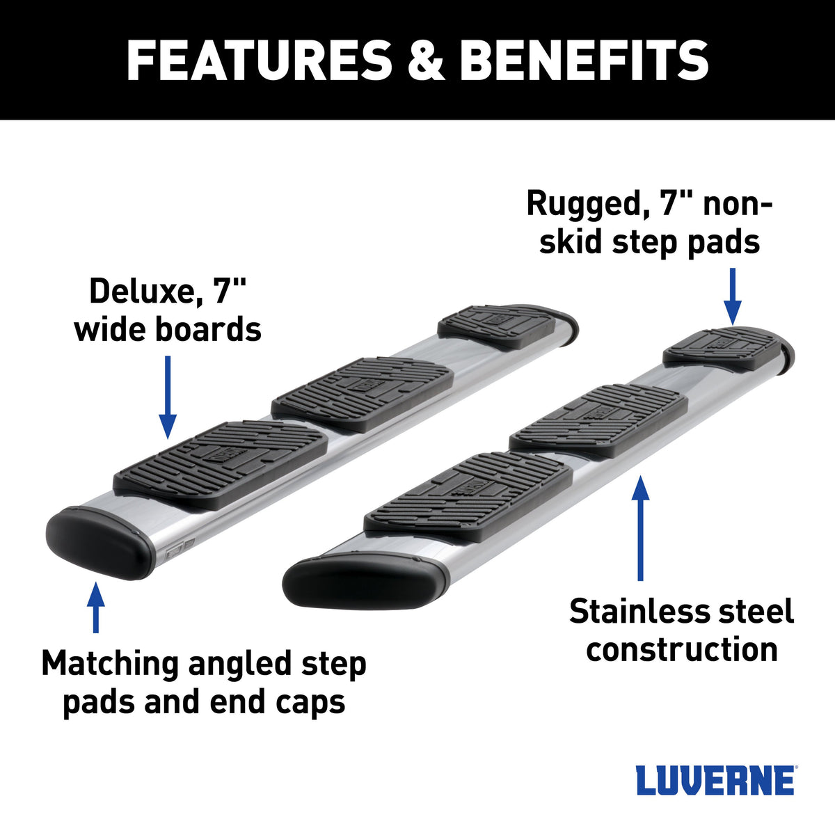 LUVERNE 477114-401449 Regal 7 Stainless Steel 114-In Wheel to Wheel Side Steps, Compatible with Select Chevrolet Silverado, GMC Sierra 2500, 3500 HD
