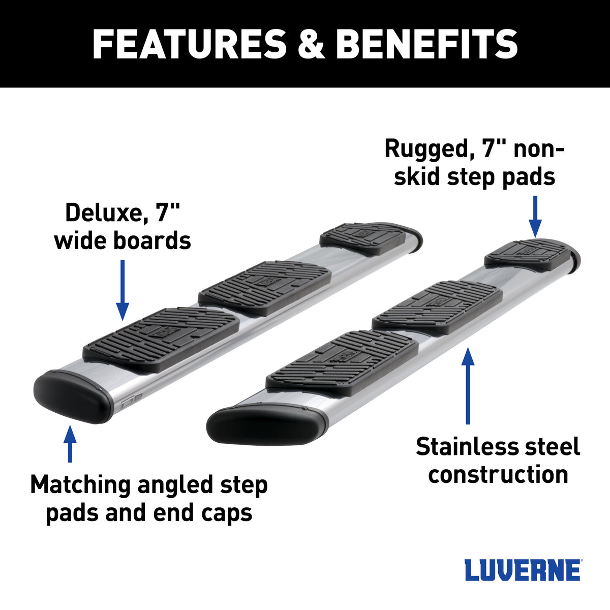 LUVERNE 477125-401449 Regal 7 Stainless Steel 125-In Wheel to Wheel Truck Side Steps, Select Chevrolet Silverado, GMC Sierra 2500, 3500 HD