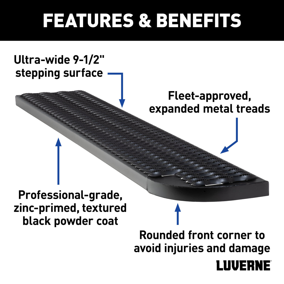 LUVERNE 495154-401801 Grip Step XL 9-1/2 x 54-In Steel Passenger Side Running Board, Select Ford Transit-150, 250, 350