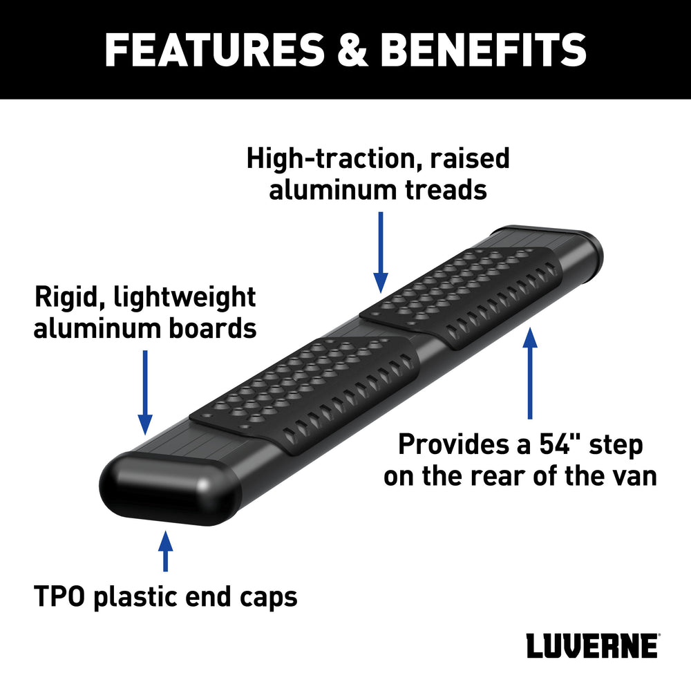 LUVERNE 584254-570749 O-Mega II 54-Inch Black Aluminum Rear Step, Compatible with Select Dodge, Freightliner, Mercedes-Benz Sprinter 2500, 3500
