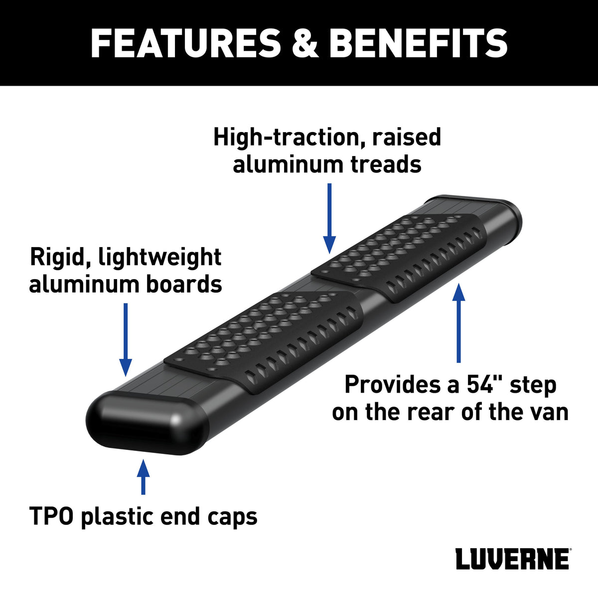 LUVERNE 584254-570749 O-Mega II 54-Inch Black Aluminum Rear Step, Compatible with Select Dodge, Freightliner, Mercedes-Benz Sprinter 2500, 3500