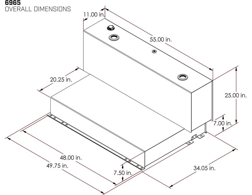 Vector 6965 87-Gallon LT-Style Pro Transfer Tank dimensions diagram