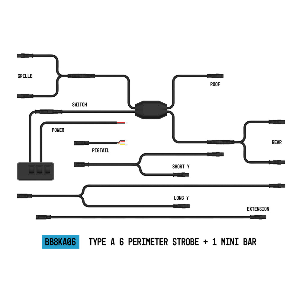 ARC Lighting StrobeLink® Harness Type A, For 6 Lights, Mini Bar Compatible - Part BB8KA06