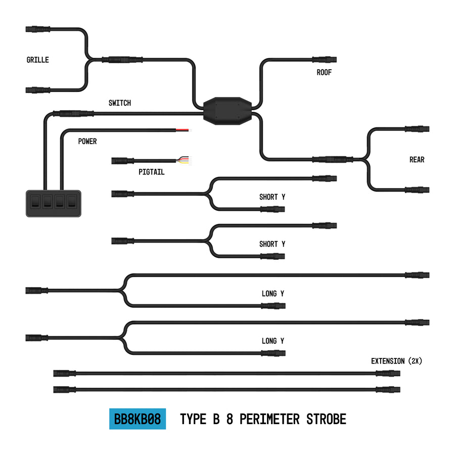 ARC Lighting StrobeLink® Harness Type B, For 8 Lights - Part BB8KB08