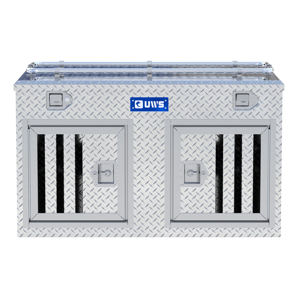 Bright Aluminum 48" x 48" Double-Door Dog Box with Full Enclosure & Storage