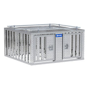 Bright Aluminum 48" x 48" Double-Door Dog Box with Divider